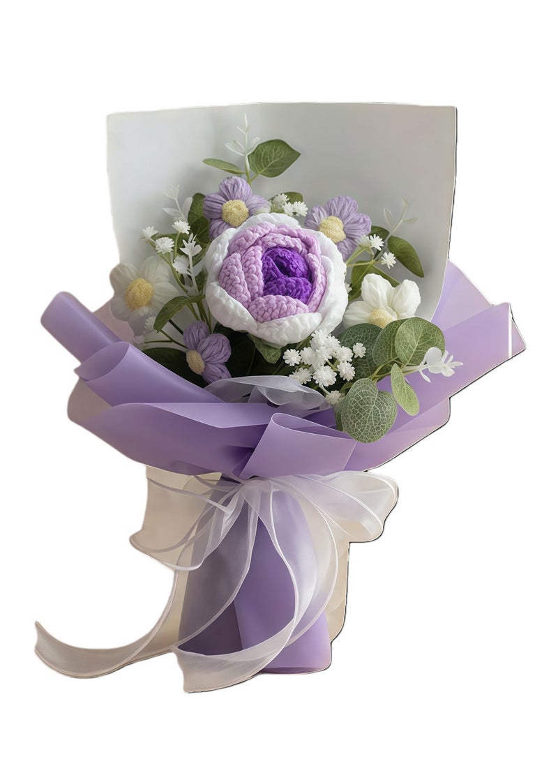 Artificial Flowers-Handcrafted Crocheted Rose Bouquet - With Clear Gift Box And Card - Image 1